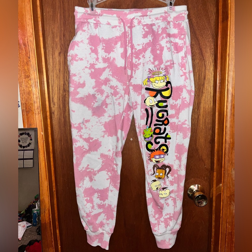 Pink and white tie-dye rugrats joggers💕